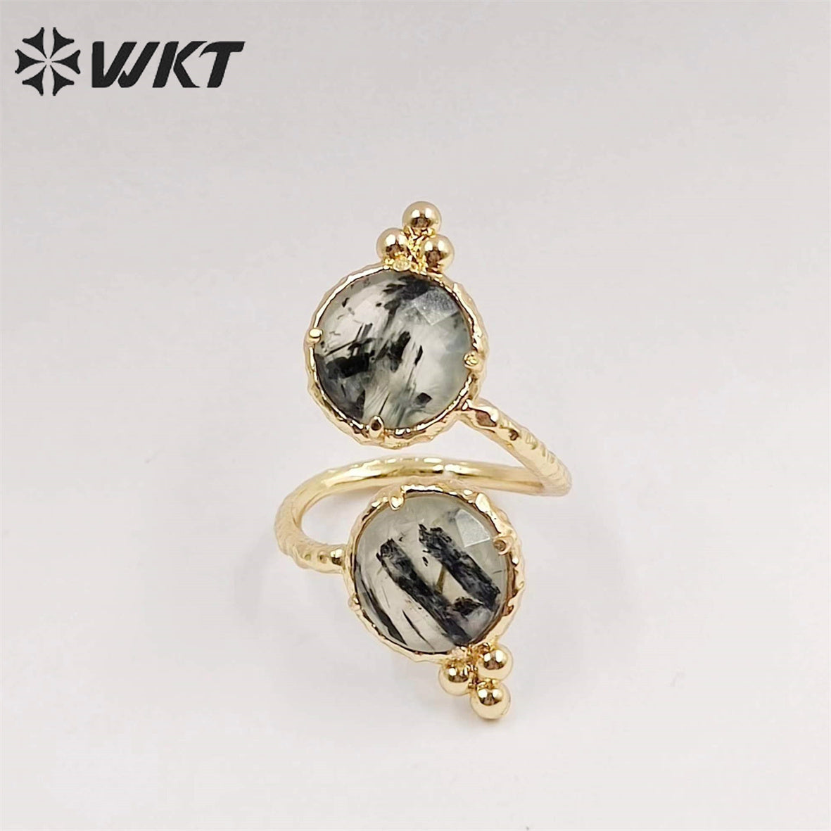 WT-R465 Newest Fashion Double Stone Cocktail Party Ring 18k Real Gold Plated Round Stone Anneversary Women Ring Hot INS Stone