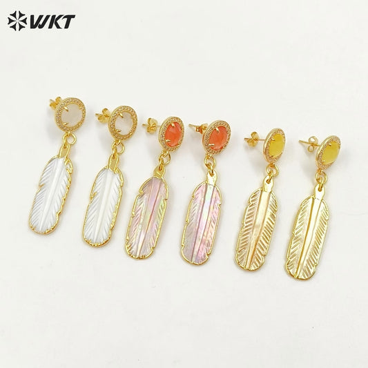 WT-MPE145 Best Selling Stylish Elegant 18K Gold Plated Natural Colorful Patterned Shell Cat Eye Women Earrings As Special Gift