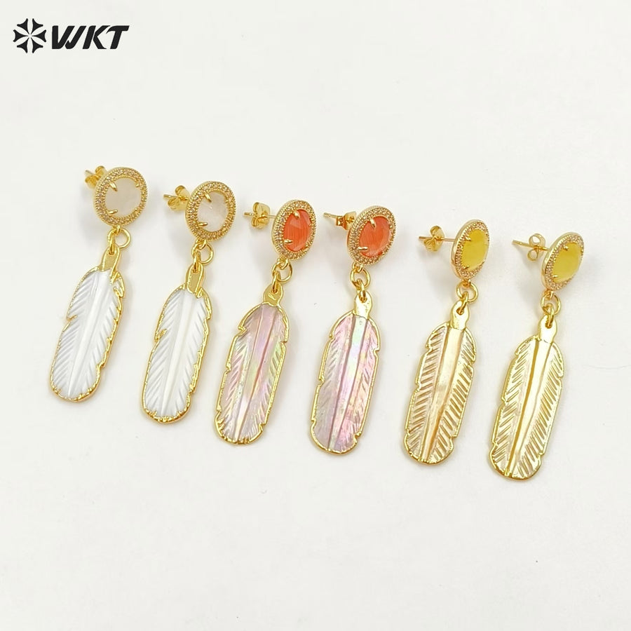 WT-MPE145 Best Selling Stylish Elegant 18K Gold Plated Natural Colorful Patterned Shell Cat Eye Women Earrings As Special Gift
