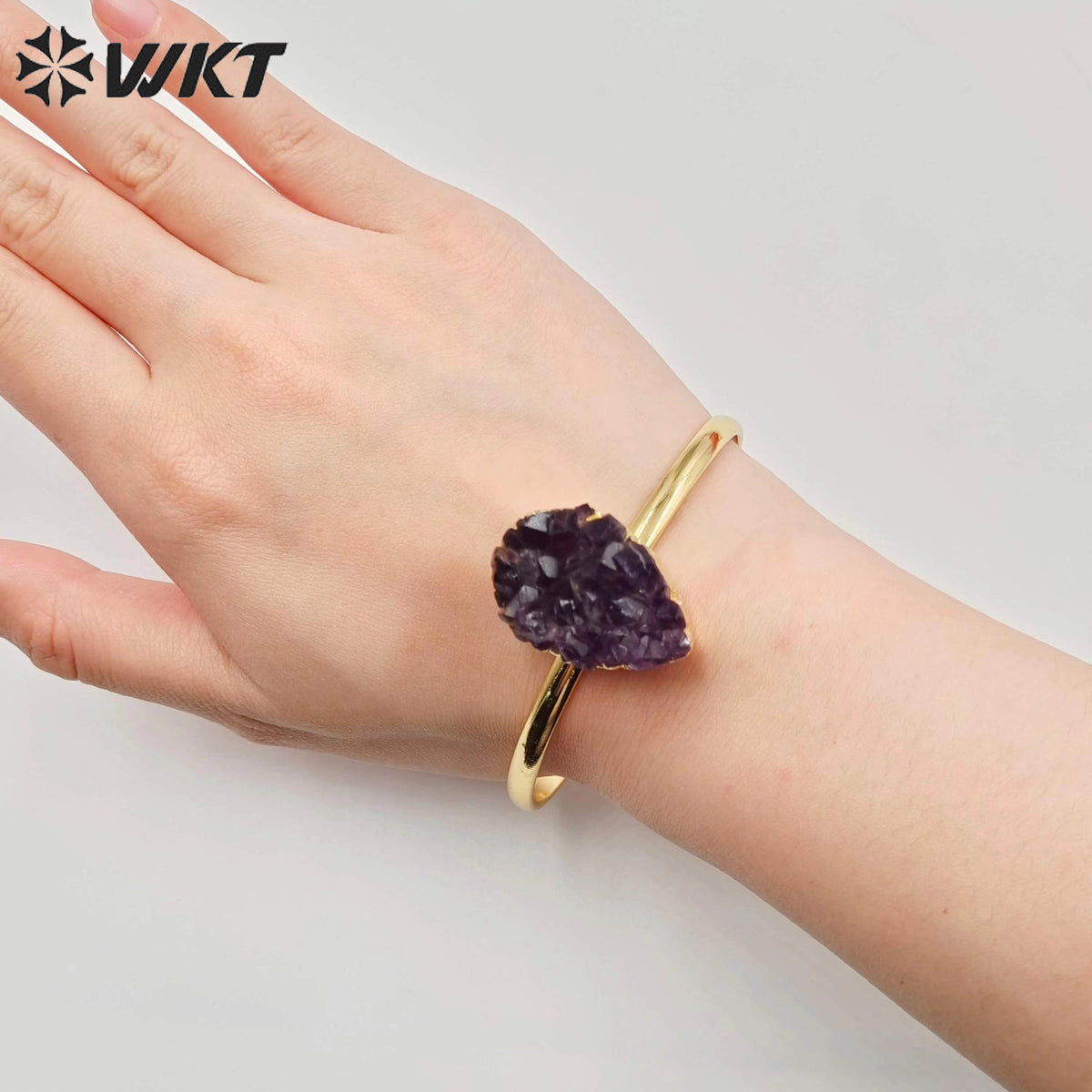 WT-B173 Exclusive Natural Amethyst Singles Stone Bangles in Adjustable Size, Amethyst Teardrop Stone Bangles