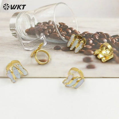 WT-R305 2018 New 18K Metal Electroplated Adjustable Rings Geometric Shape for Elegant Women with Freshwater Pearl Ring