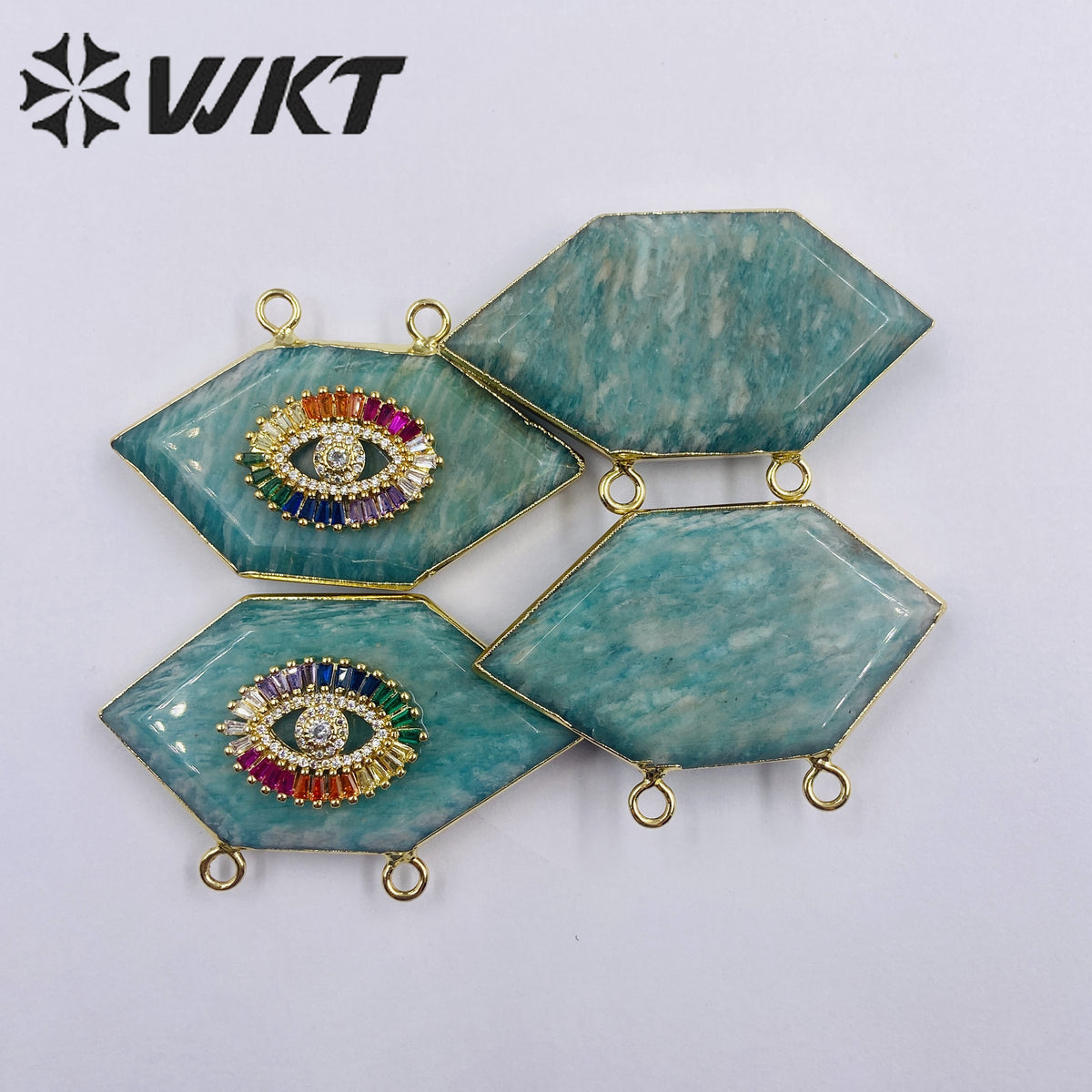 WT-P1911 Wholesale Classic Amazonite and Zircon Eye High Quality Necklace Pendants for Birthday Decoration Present Amazon Stone
