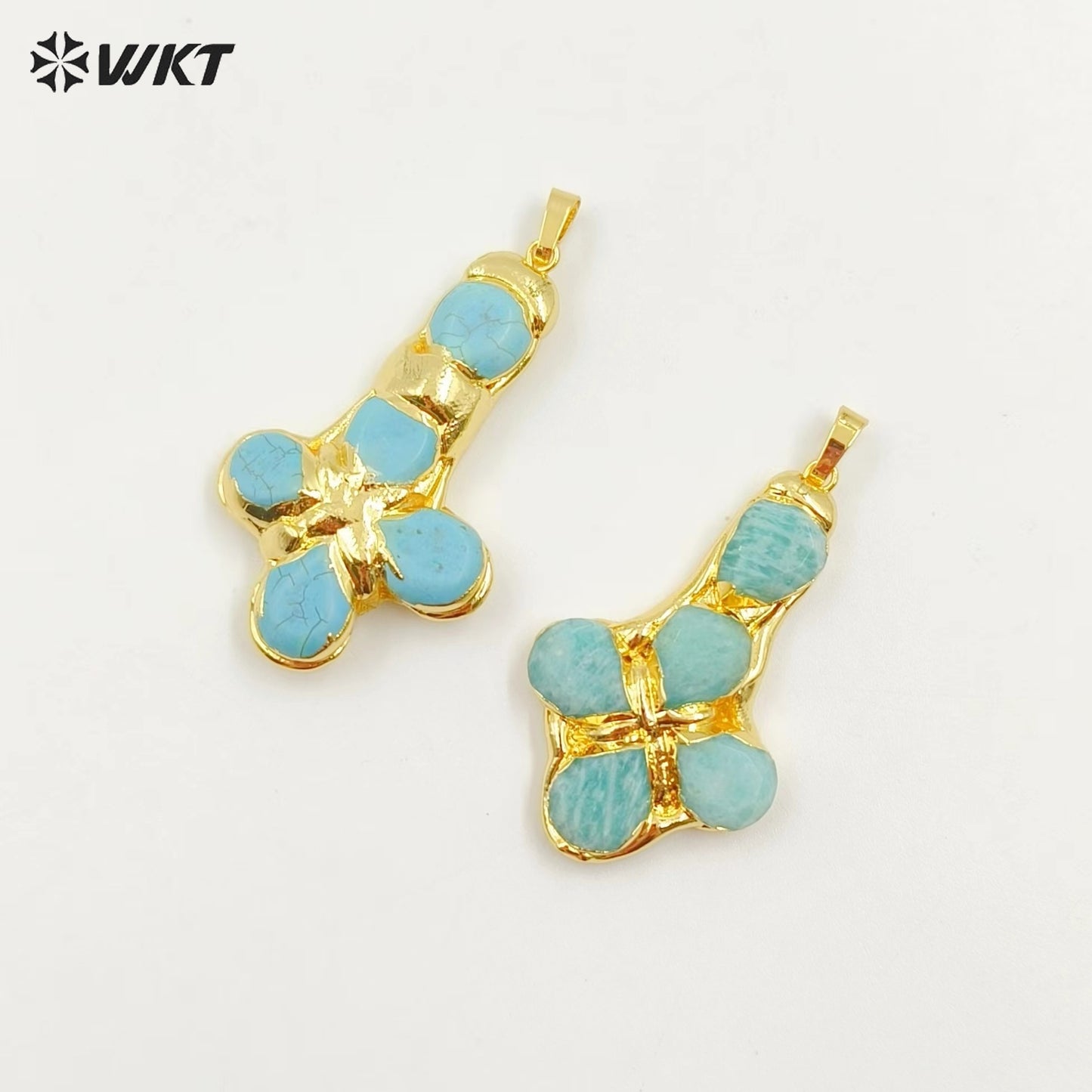 WT-P1962 Wholesale Amazing New Design Natural Gemstone Made Drop Shape Assemble Cross Jewelry Pendants