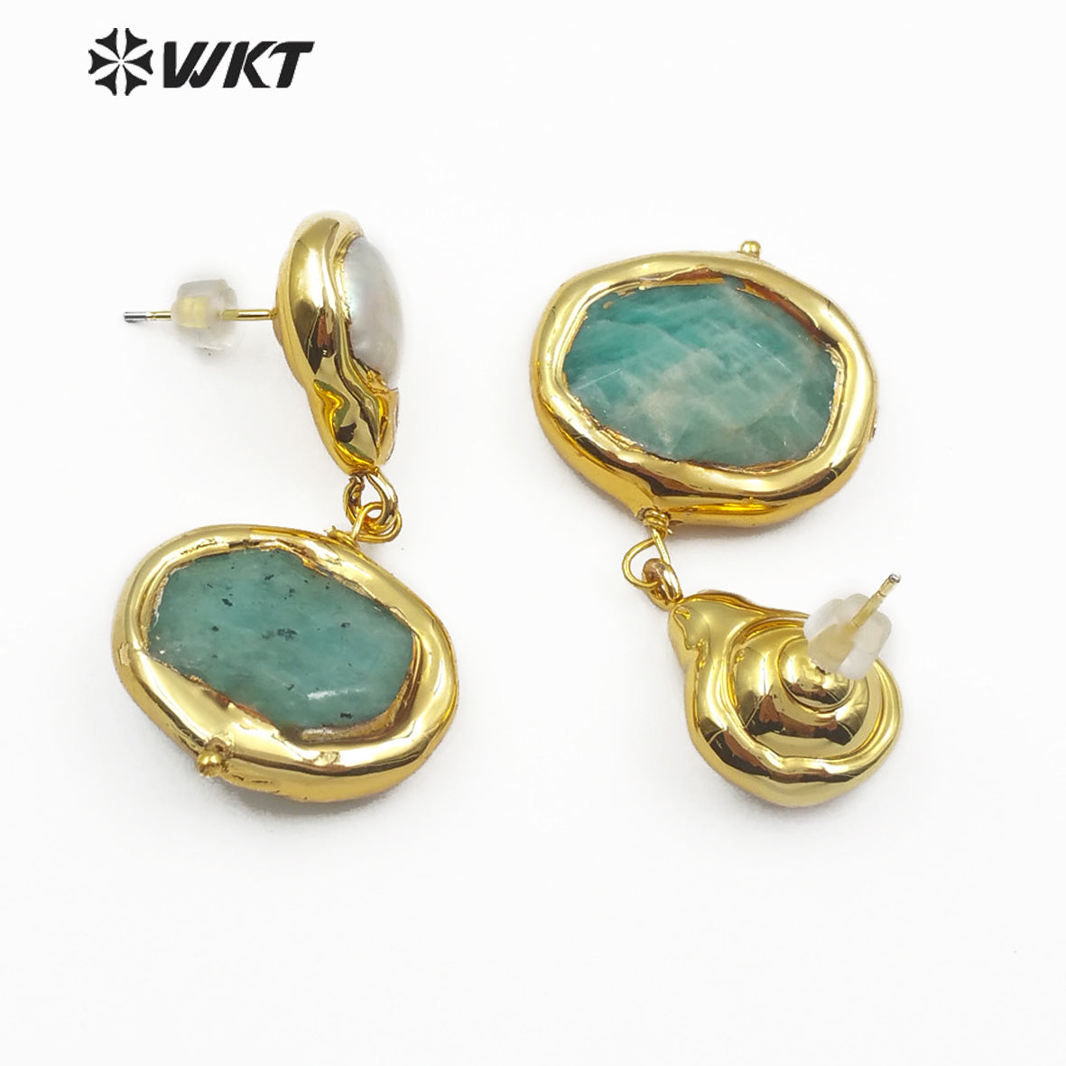 WT-E481 New Design of Female Elegant Freshwater Pearl Stone Jewelry Earrings Rose Quartz/Amazonite/Yellow Citrine Drop Earrings
