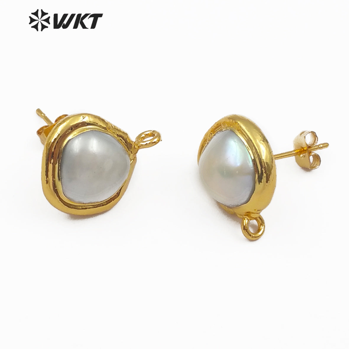 WT-JF301 Jewelry for Women Making Vogue Earring Gold Electroplated Natural Freshwater Pearl Round Stud Earring Jewelry Findings