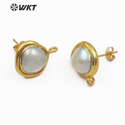 WT-JF301 Jewelry for Women Making Vogue Earring Gold Electroplated Natural Freshwater Pearl Round Stud Earring Jewelry Findings