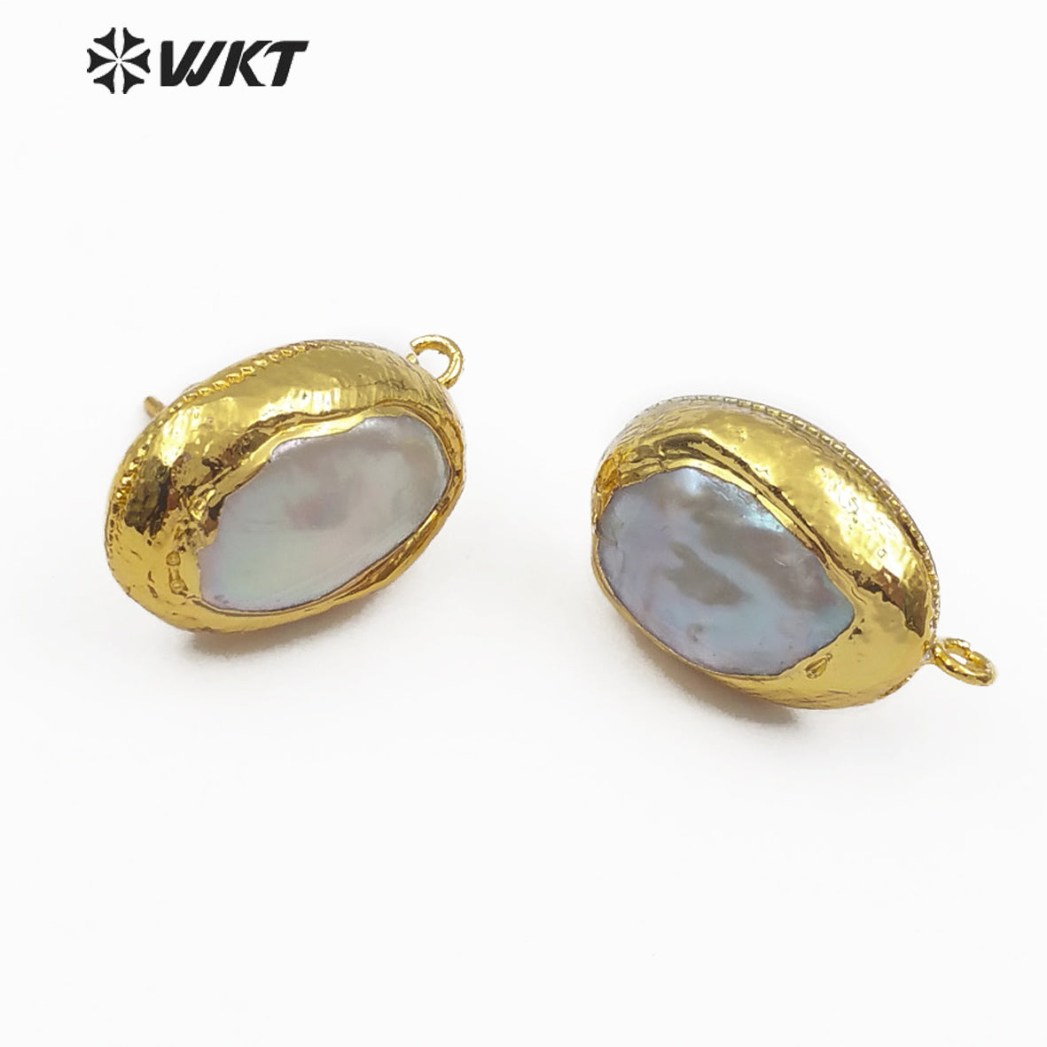 WT-JF303 Jewelry Findings for Women Making 10*12MM Jewelry Oval Shape Natural Freshwater Pearl With Gold Trim Stud Earring