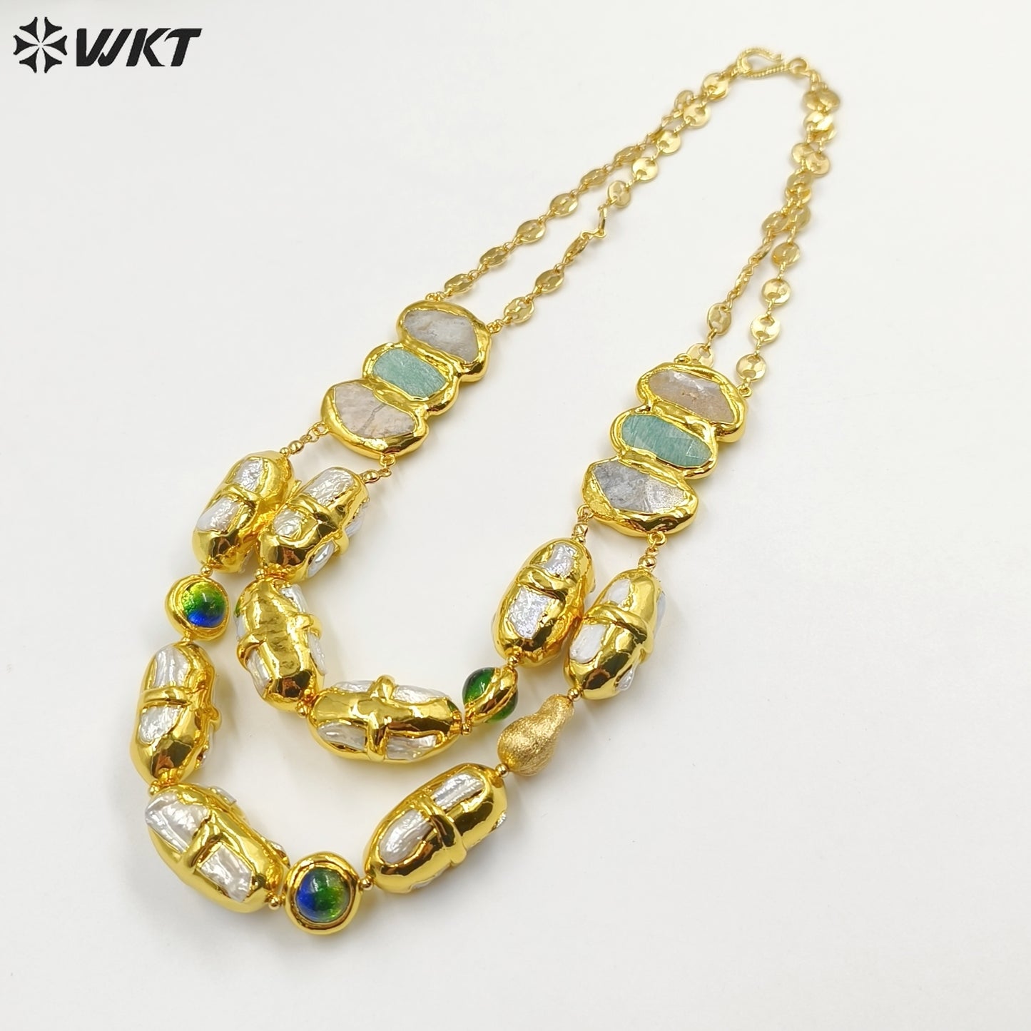 WT-JN252 Vintage Style Trendy Double Steel Natural Gemstone Exquisite High Quality Pendant Neckla