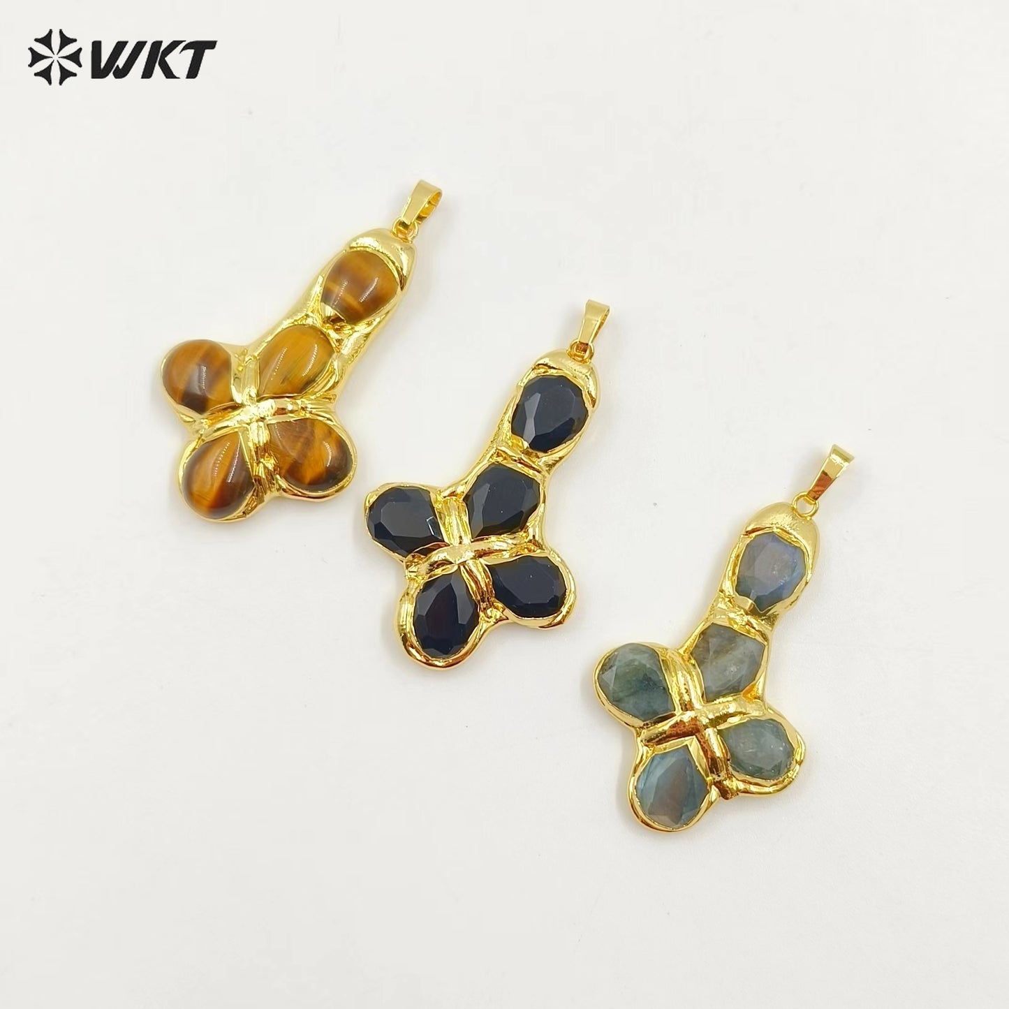WT-P1962 Wholesale Amazing New Design Natural Gemstone Made Drop Shape Assemble Cross Jewelry Pendants