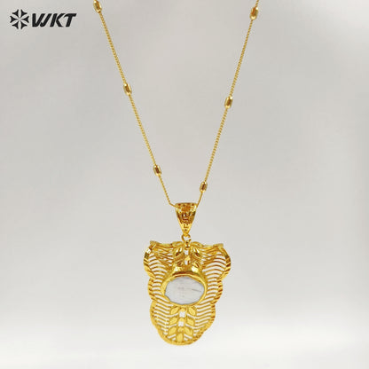 WT-JN329 New Sales Exquisite Gold Electroplated Leaves Shape With Round Natural Freshwater Pearl Pendant Necklace Women Jewelry