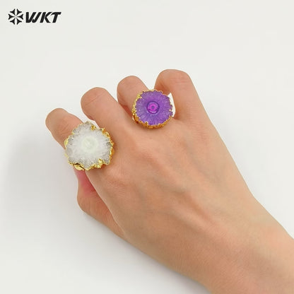 WT-R300 New Arrival Colorful Druzy Agate Rings 24K Gold Plated Rings Multi-color Optional New Design Rings