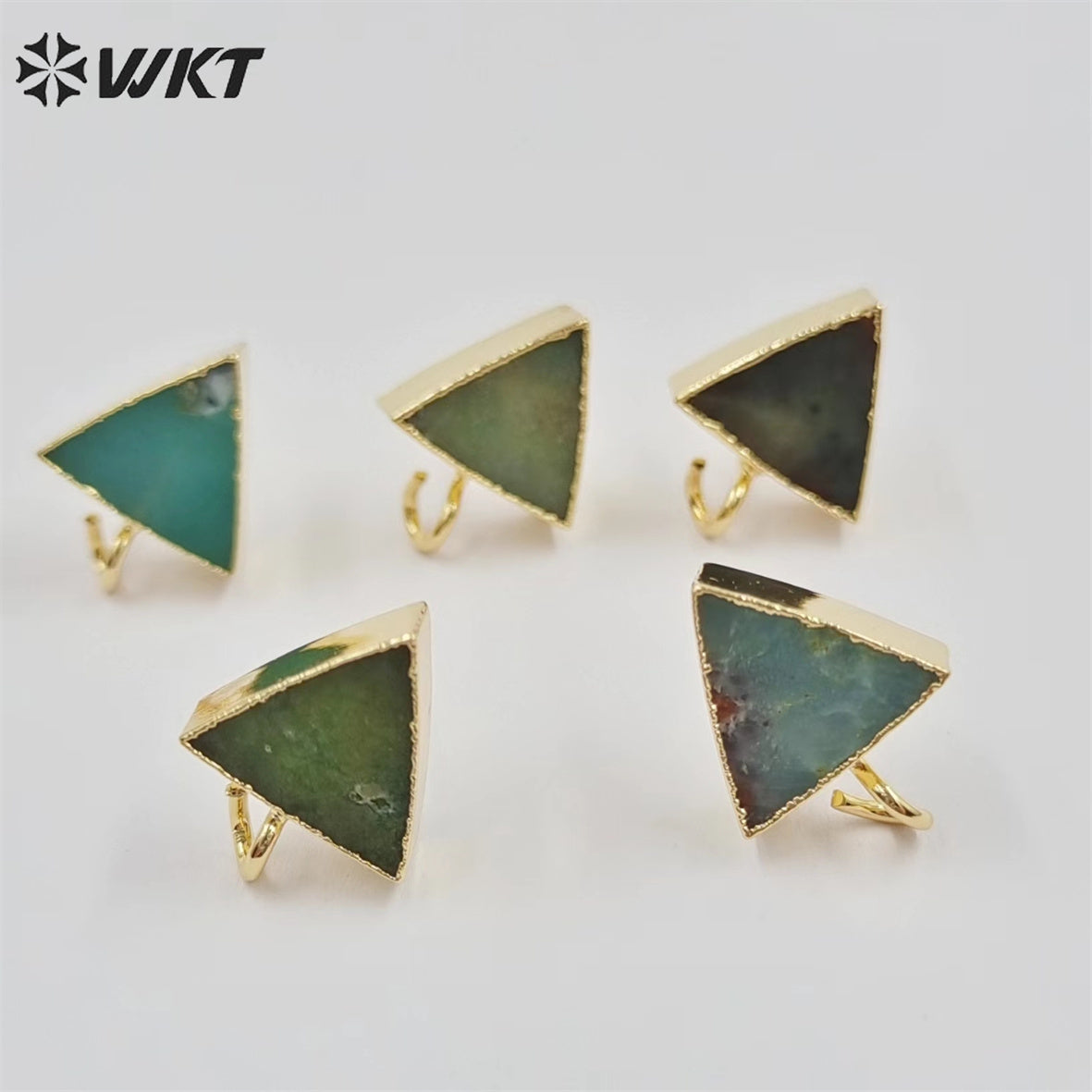 JFE79 Wholesale Women Natural Gemstone Natural Chrysoprase Jade Triangle Jade Studs for Matching Pendants Earring Findings