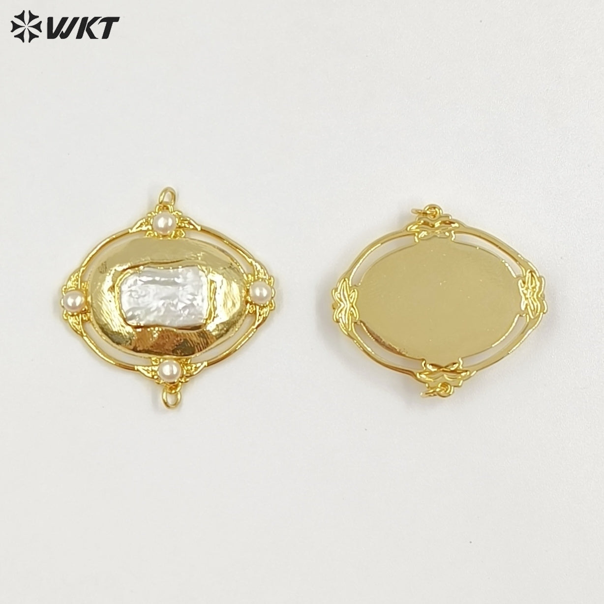 WT-PC017 Wholesale 18K Gold Plated Double Hoops Natural Freshwater Pearl Connectors For Ladies Necklace Bracelet Making