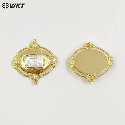 WT-PC017 Wholesale 18K Gold Plated Double Hoops Natural Freshwater Pearl Connectors For Ladies Necklace Bracelet Making