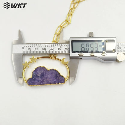 WT-N1447 WKT Exclusive Design Fashion 18K Real Gold Plated Resist Tarnishable Natural Stone Clouds Pendant Necklace Lovely Made