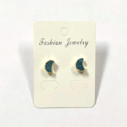 WT-E282 Design Lovely Natural Druzy Quartz Crescent Earring Colorful Tiny Moon Quartz Stud Earring With 24k Gold Electroplated