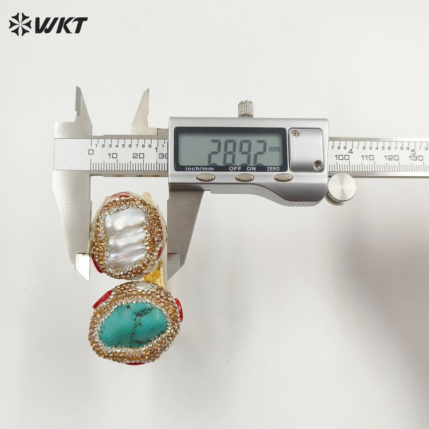 MPB107 Gorgeous Hand Make Rhinestone Paved Natural Gold Plated Cuff Green Turquoise and Pearl Bangle in Retro Style