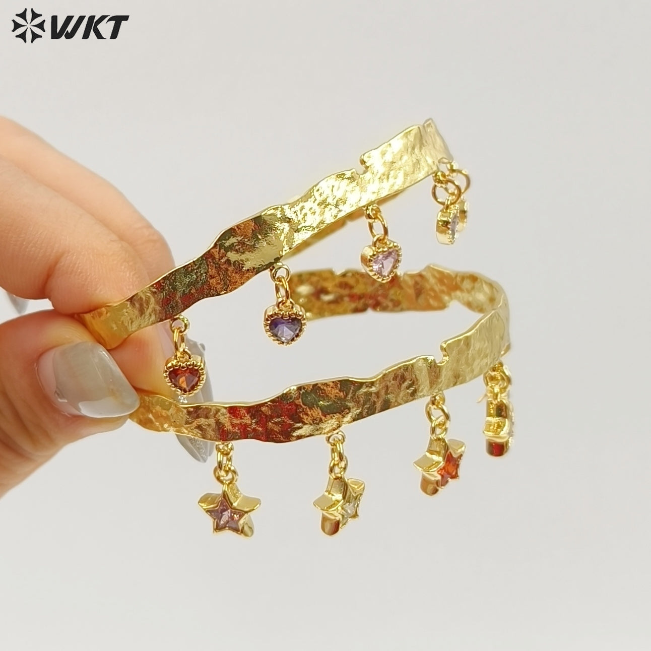 MPB134 Luxury Elegant 18K Gold Plated Natural Pearl And Colorful Zircon Fringed Adjustable Bangles For Lady Fashion Matching