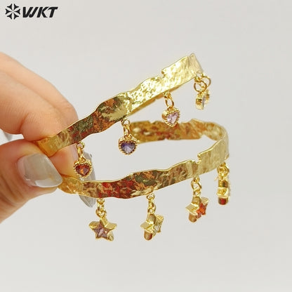 MPB134 Luxury Elegant 18K Gold Plated Natural Pearl And Colorful Zircon Fringed Adjustable Bangles For Lady Fashion Matching