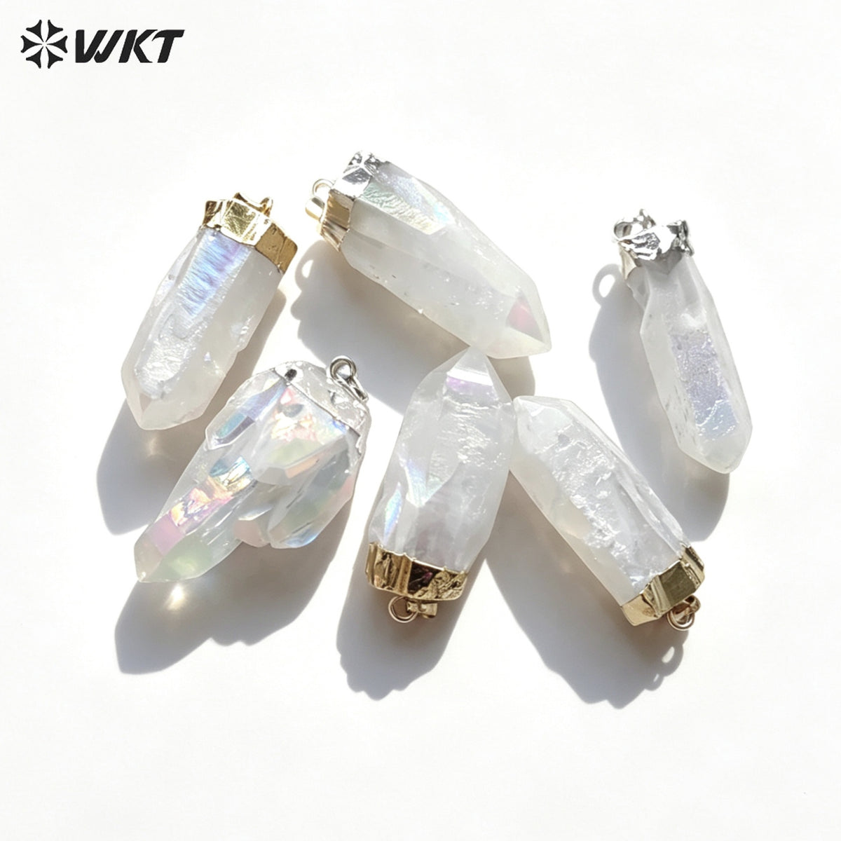 WT-P1070 Newest Fashion Raw Angel Crystal Quartz Point Pendant with AB Color Gold Plated Angel Quartz Pendant