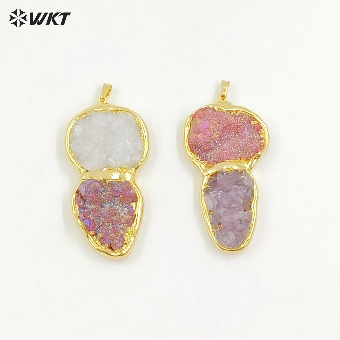 WT-P2003 Unique Popular 18K Real Gold Plated Natural Druzy Quartz With Aura Big Pendants in Romantic Style