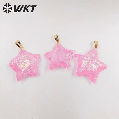 WT-P1885 Amazing Natural Aqua Aura Crystal Quartz Pendant Single Loop Raw Stone Quartz Star Pendant for Necklace Design