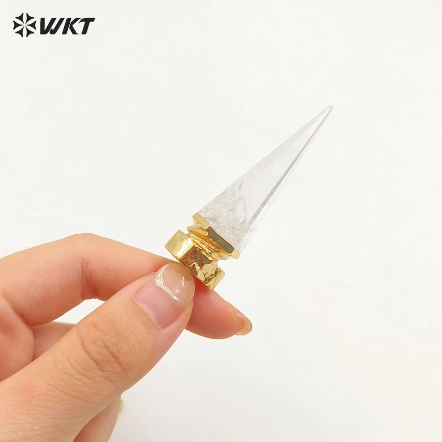 WT-N1463 Wholesale Fashion 18K Real Gold Plated Natural Crystal Quartz Point Energy Healing Bullet Stone Necklace