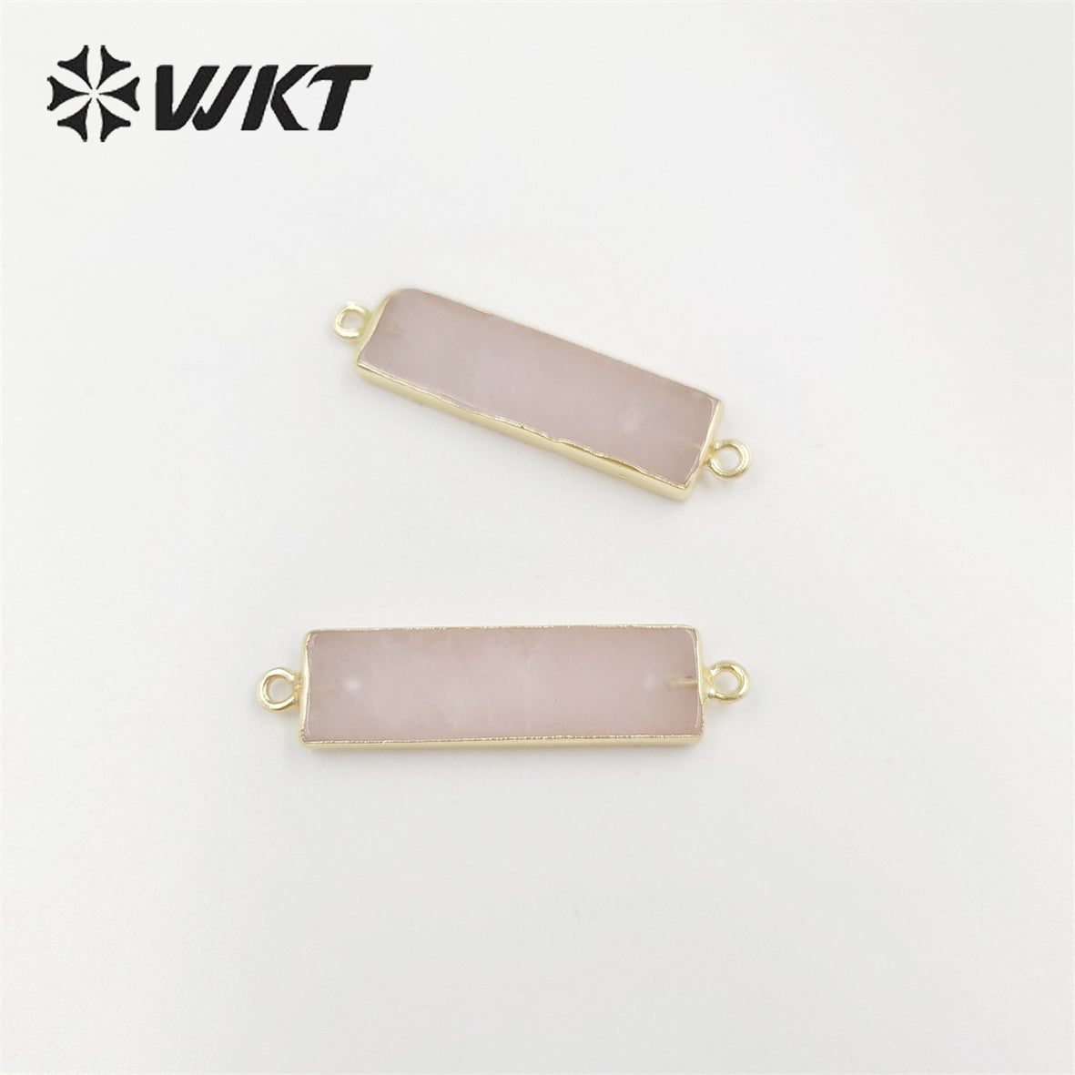 WT-C310 Amazing Fashion Double Loops Gold Plated Long Straight bar Connectors Lady Natural Rose Quartz Stone Jewelry Connector