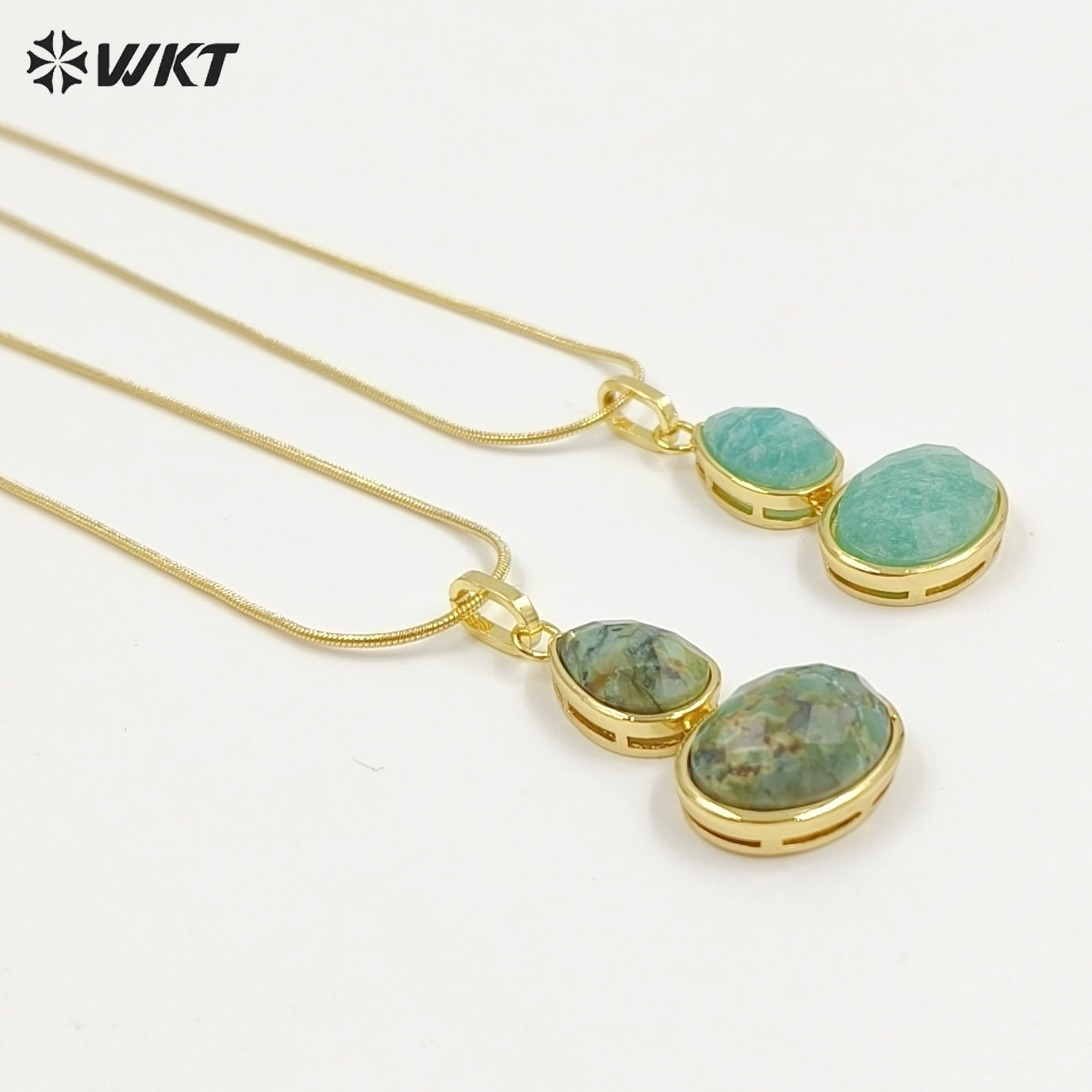 WT-N1537 Trendy Minimalism Gold Plated Thin Chain With Natural Gemstone Gourd Shape Pendant Necklace For Women Daily Wearing