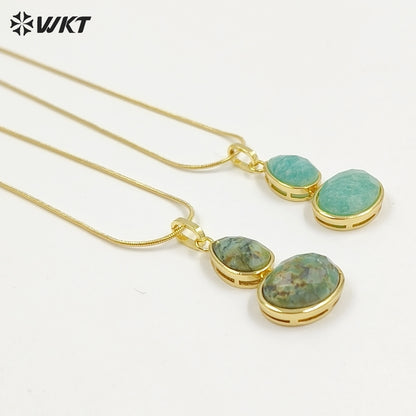 WT-N1537 Trendy Minimalism Gold Plated Thin Chain With Natural Gemstone Gourd Shape Pendant Necklace For Women Daily Wearing