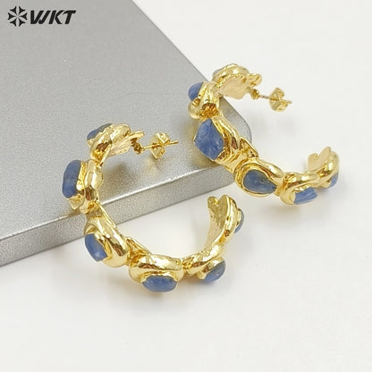 WT-E654 Luxury Wholesale Fashion Gemstone Gold Earrings Women Jewelry Findings with Hoop for You so Nice As a Anniversary Gift