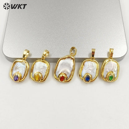 WT-JP156 Natural Pearl Pendant With Color Bead Gold Plated Trim Six Styles Can Choose Fashion Charm Jewelry Pendant Necklace