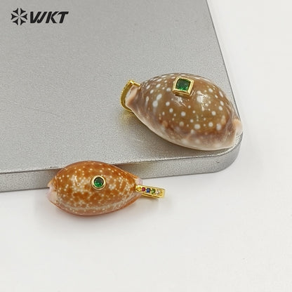 WT-JP495 Unique Style First Snow Cowrie Shell And Colorful Zircon Gold Pendants As Female Handmade Necklace Bracelet Findings