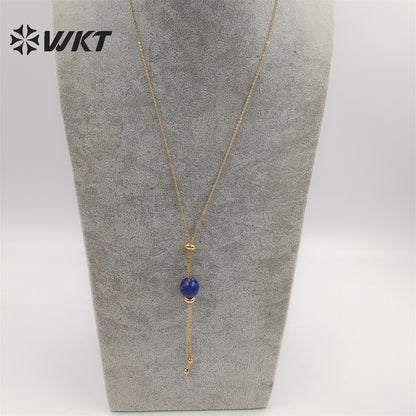 WT-N1387 Wholesale Fashion Gold Chain Lariate Y Shape Round Ball Stone Necklace in Adjust