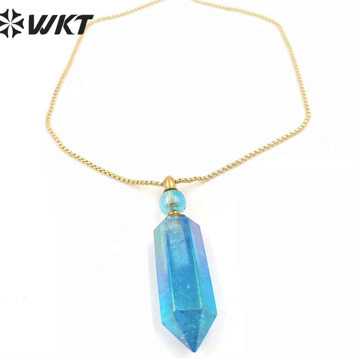 WT-N1366 Natural Spar Aura Plated Crystal Quartz Pendant Dazzling Elegant Necklace for Women Gifts Perfume Bottle Necklace