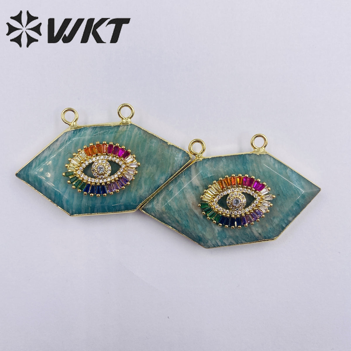 WT-P1911 Wholesale Classic Amazonite and Zircon Eye High Quality Necklace Pendants for Birthday Decoration Present Amazon Stone