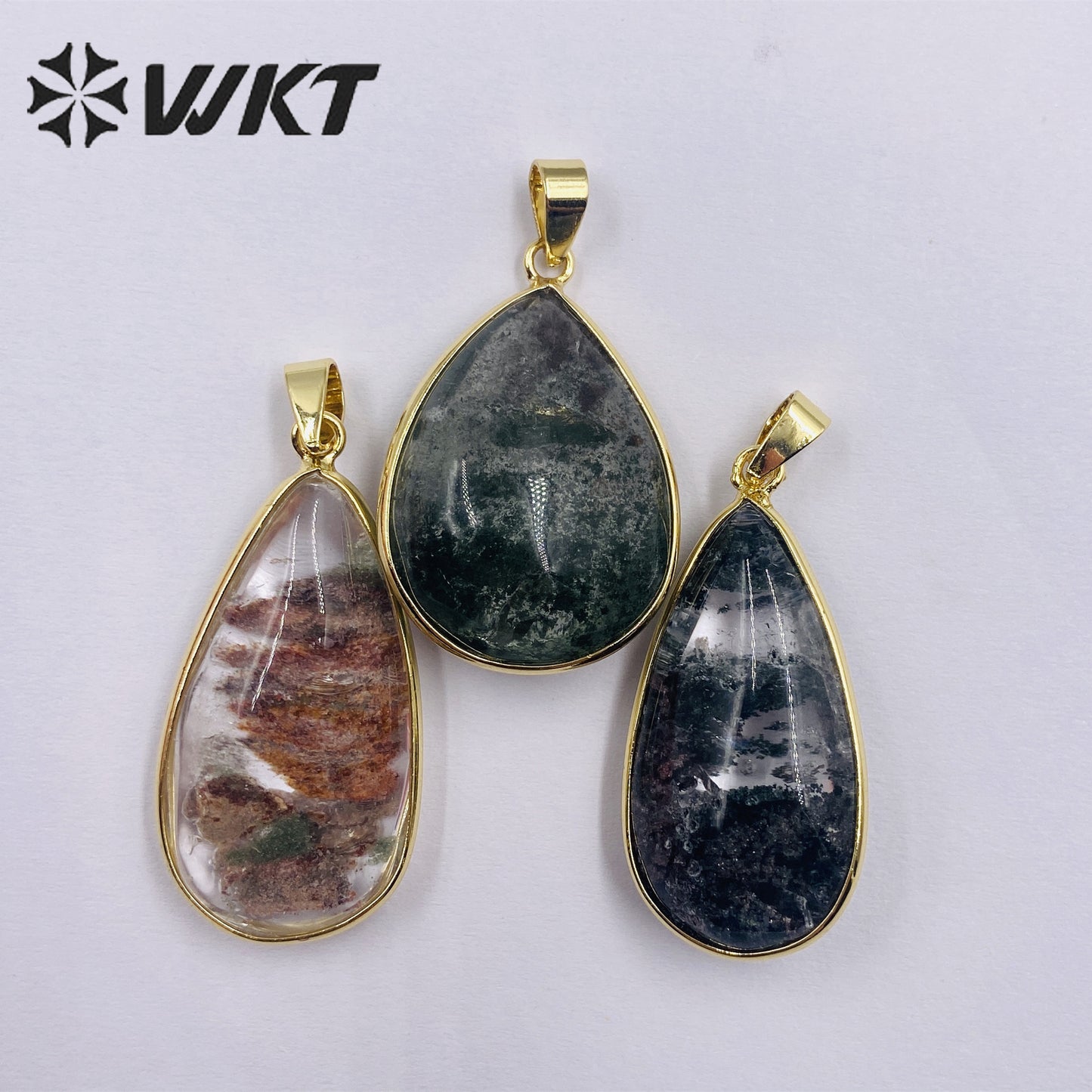 WT-P1910 Hot Sale Classic Natural Stone Healing Transparency Moss Agate Novel Irregular Mysterious Healing Quartz Pendant