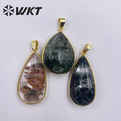 WT-P1910 Hot Sale Classic Natural Stone Healing Transparency Moss Agate Novel Irregular Mysterious Healing Quartz Pendant