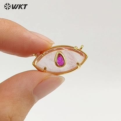 WT-P2120 Fresh Design Waterdrop Zircon And Natural Gemstones Eye Shape Gold Pendants With Double Hoops For Women Necklace DIY