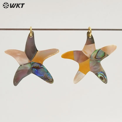 WT-JP461 Newest Unique Trendy Style Natural Shell Splicing Star Shape Gold Charm Pendant For Handmade Jewelry Findings