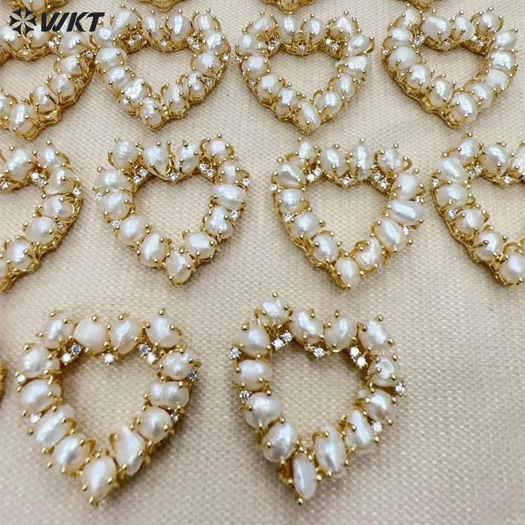 WT-JP365 Wholesale New Design Fashion 18K Real Gold Plated Micro Pave Cubic Zircon Frewhater Rice Pearl Pendants