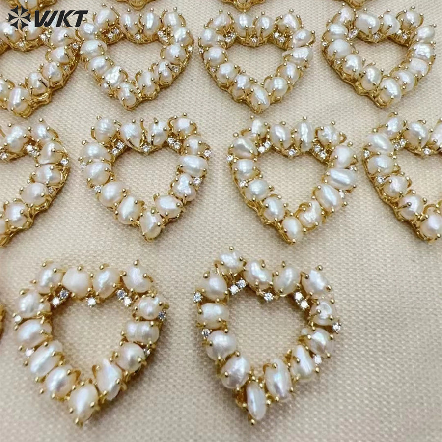 WT-JP365 Wholesale New Design Fashion 18K Real Gold Plated Micro Pave Cubic Zircon Frewhater Rice Pearl Pendants