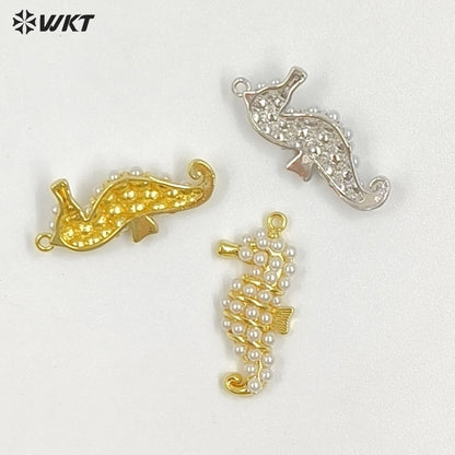 WT-MP316 High Quality Gold And Silver Plated Brass With Artificial Pearl Seahorse Shape Pendant For Women Luxury Jewelry DIY