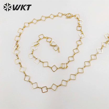 WT-BC191 New 18k Real Gold Plated Resist Tarnishable Brass Chain square Handmade Jewelry Chain in 8mm