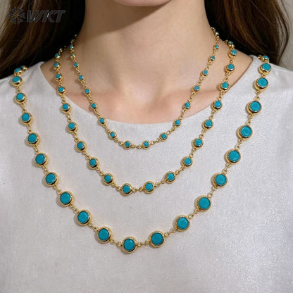 WT-JFN72 Trendy Elegant Style Gold Plated Natural Turquoise Chain Necklaces Bracelets With Different Size For Women Gift Jewelry