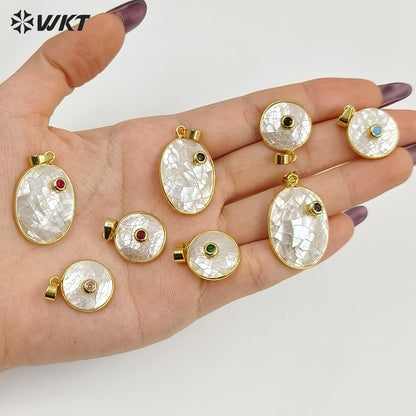 WT-JP491 Newest Design Gold Plated Zircon Setting In MOP Shell Pendants With Different Sizes For Women Simple Necklace DIY