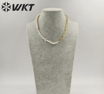 WT-JN243 Wholesale Vintage Trendy Turquoise and Pearl 18k Chain Gold Plated Elegant Exquisite High Quality Pendant Necklace
