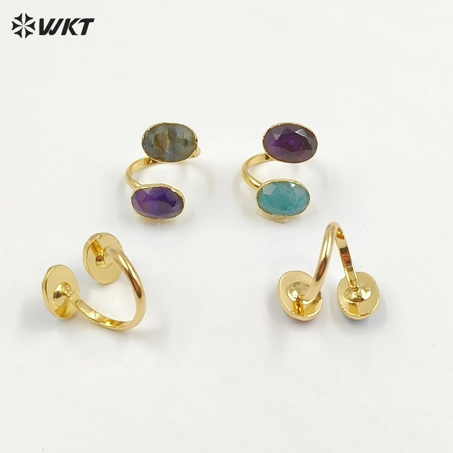 WT-R478 New Design Vintage Gemstone Double Stone Ring With Women Fashion 18k Gold Plated Peacock Stone Ring