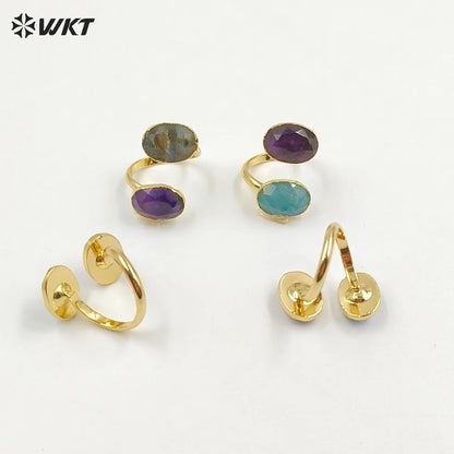 WT-R478 New Design Vintage Gemstone Double Stone Ring With Women Fashion 18k Gold Plated Peacock Stone Ring