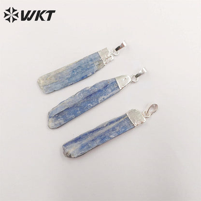 WT-P500 Beautiful Natural Raw Blue Kyanite Pendants with Gold Electroplated on Top